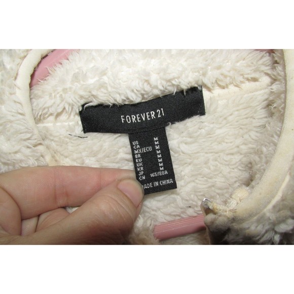 Forever 21 Women's Ivory 1/4 Zip Fleece Long Sleeve Jacket Size M - Picture 6 of 9